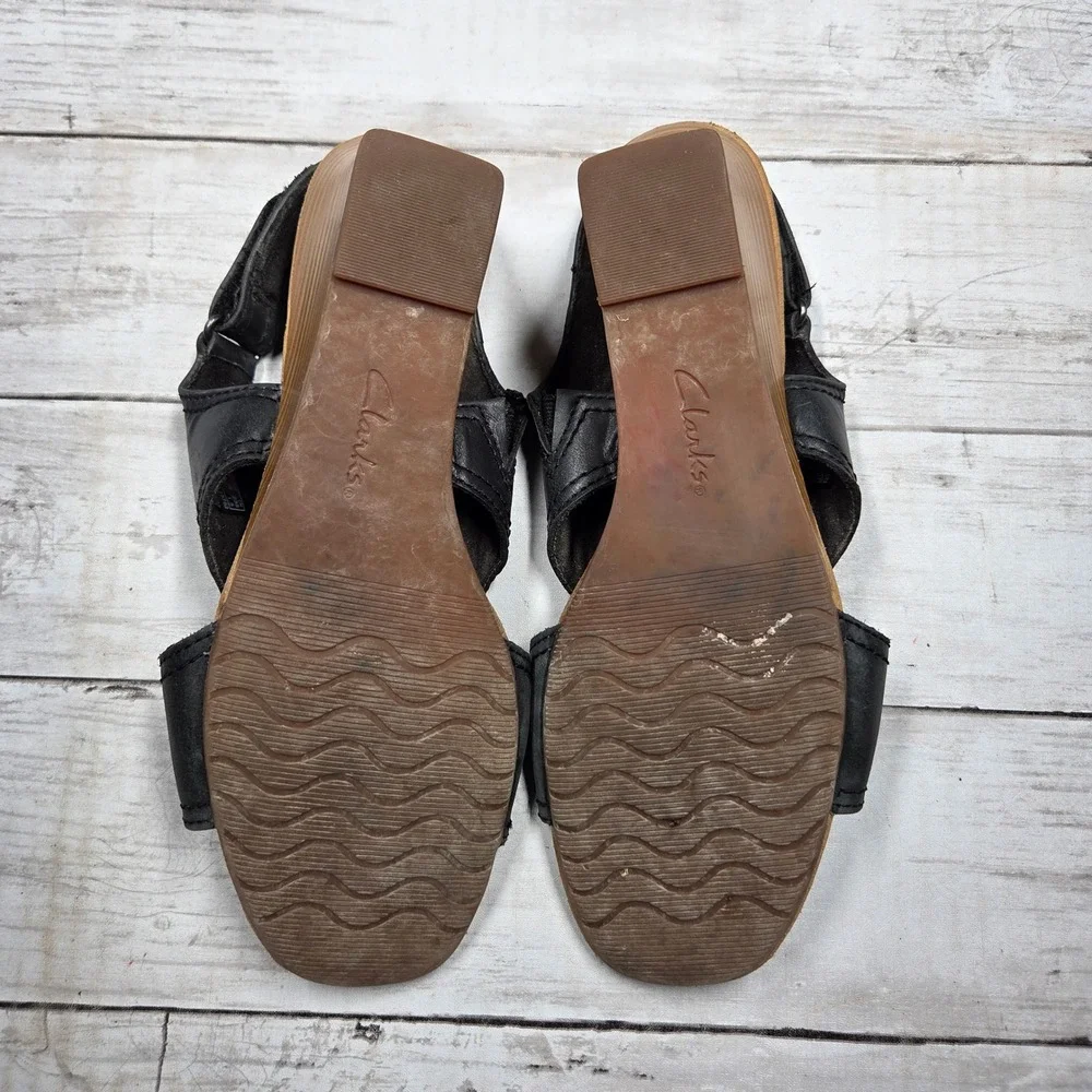Clarks Collection Ultimate Comfort Wedge Sandal Women 7.5 Black Leather Slingbac